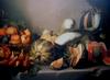 Still life of fruit on a stone ledge